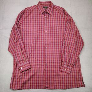 Ermenegildo Zegna Button Down Shirt Mens 2XLT Red Plaid Long Sleeve Cotton Italy